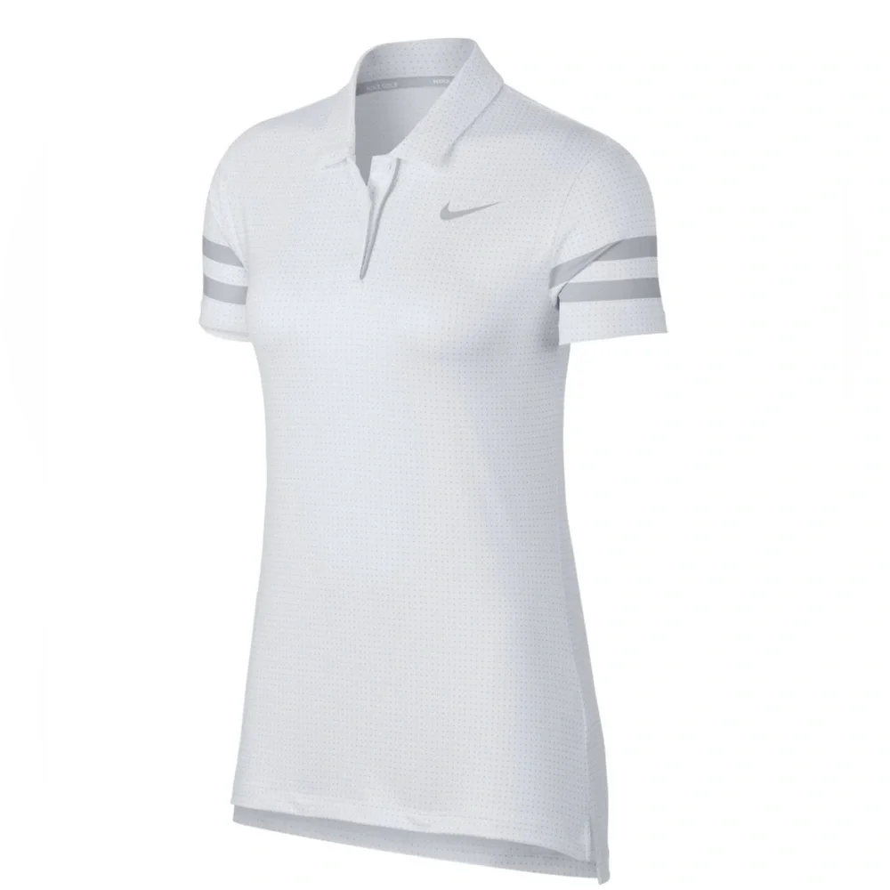 Nike Golf Dri-Fit White Polo Shirt with Gray Polka Dots Womens Size Large
